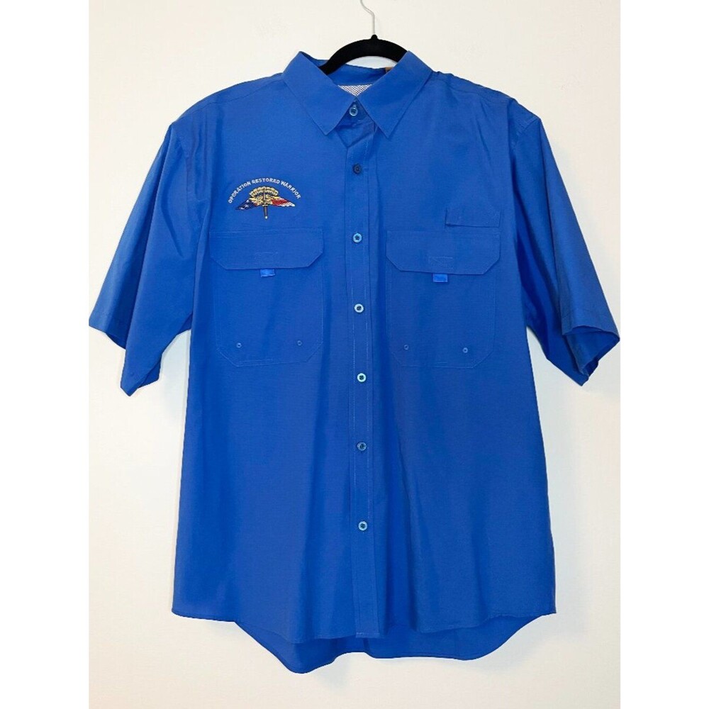Clearwater Outfitters Blue Fishing Shirt Large Operation Restored Warrior Vented